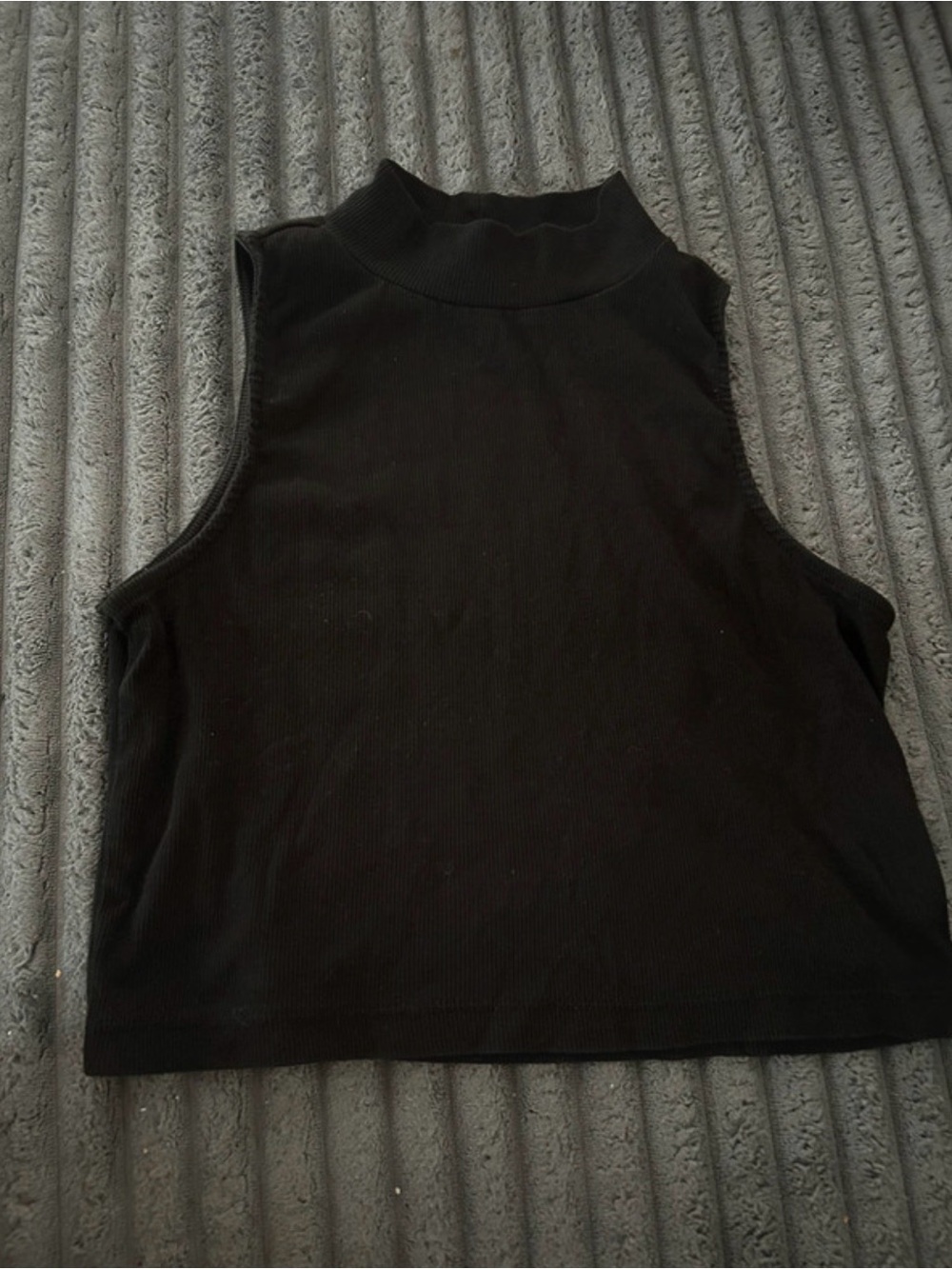H&M Black Ribbed Mock-Neck Sleeveless Crop Top
